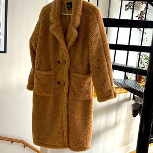 Wild fable teddy bear brown fuzzy faux fur trench jacket size Large